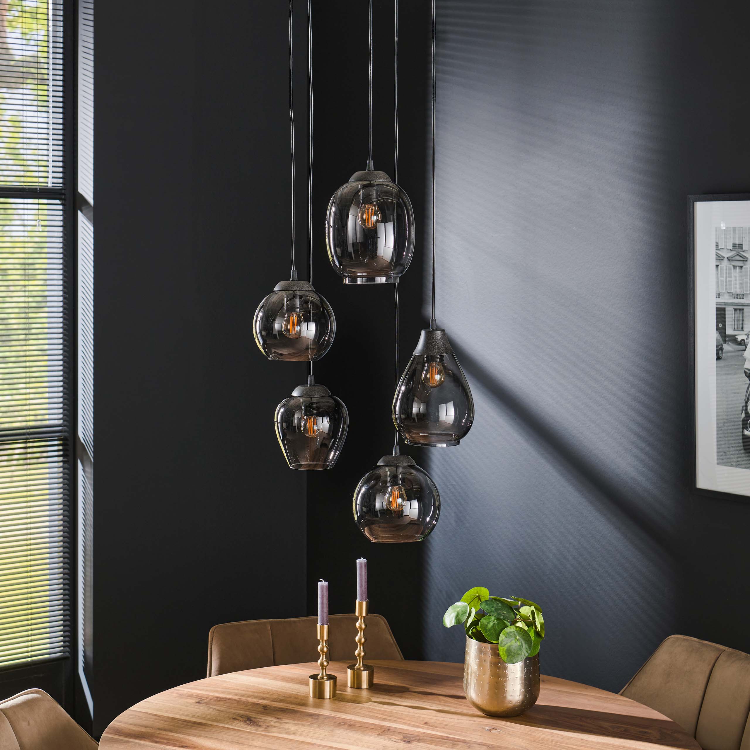 Lampe suspendue 5L mix étagé / Verre chromé