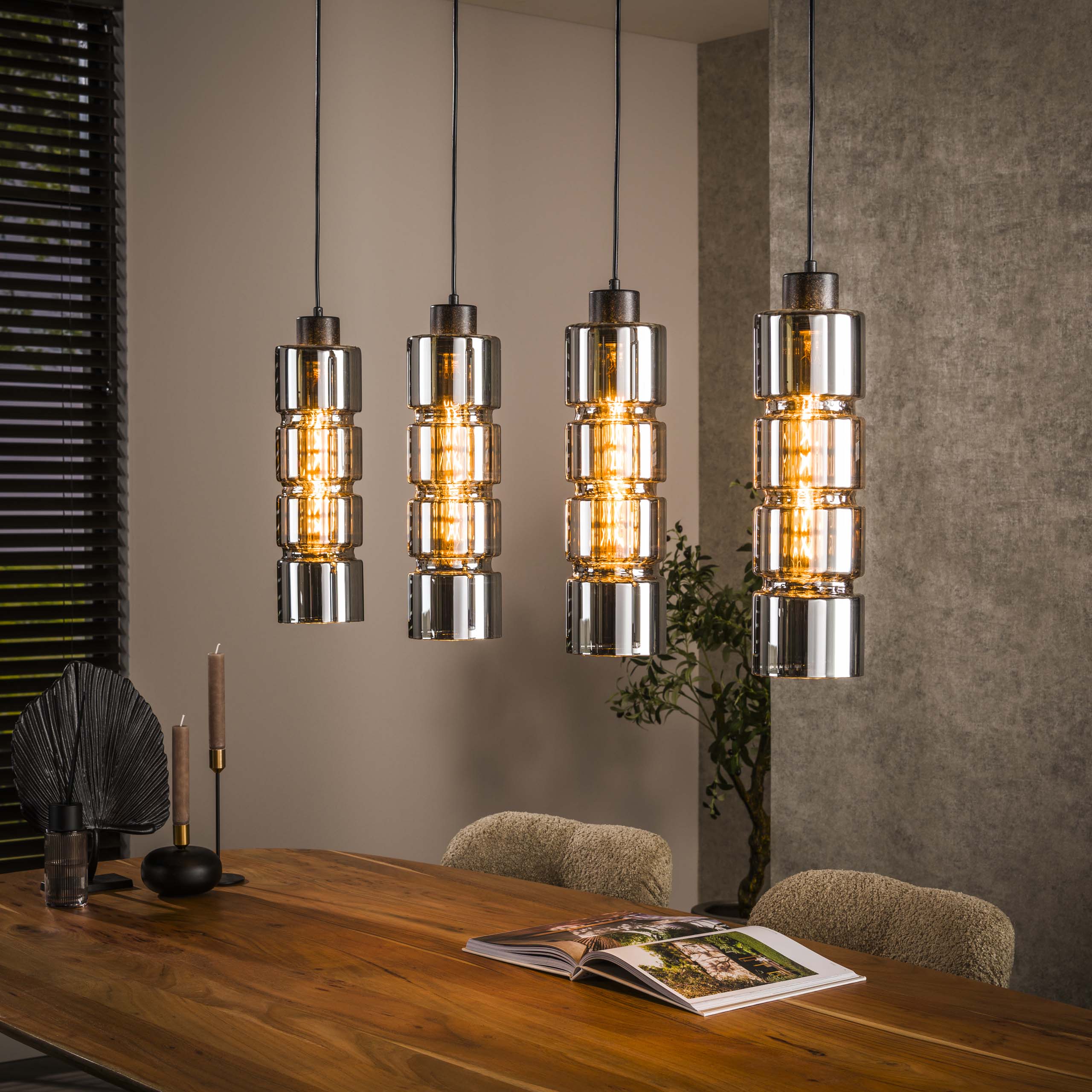 Lampe suspendue 4L cylindre verre / Artic noir