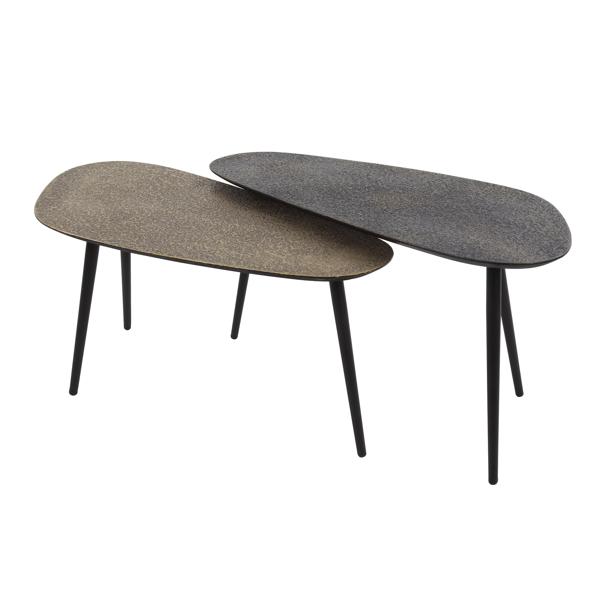 Set de 2 tables basses en forme de haricot métallique / Gris