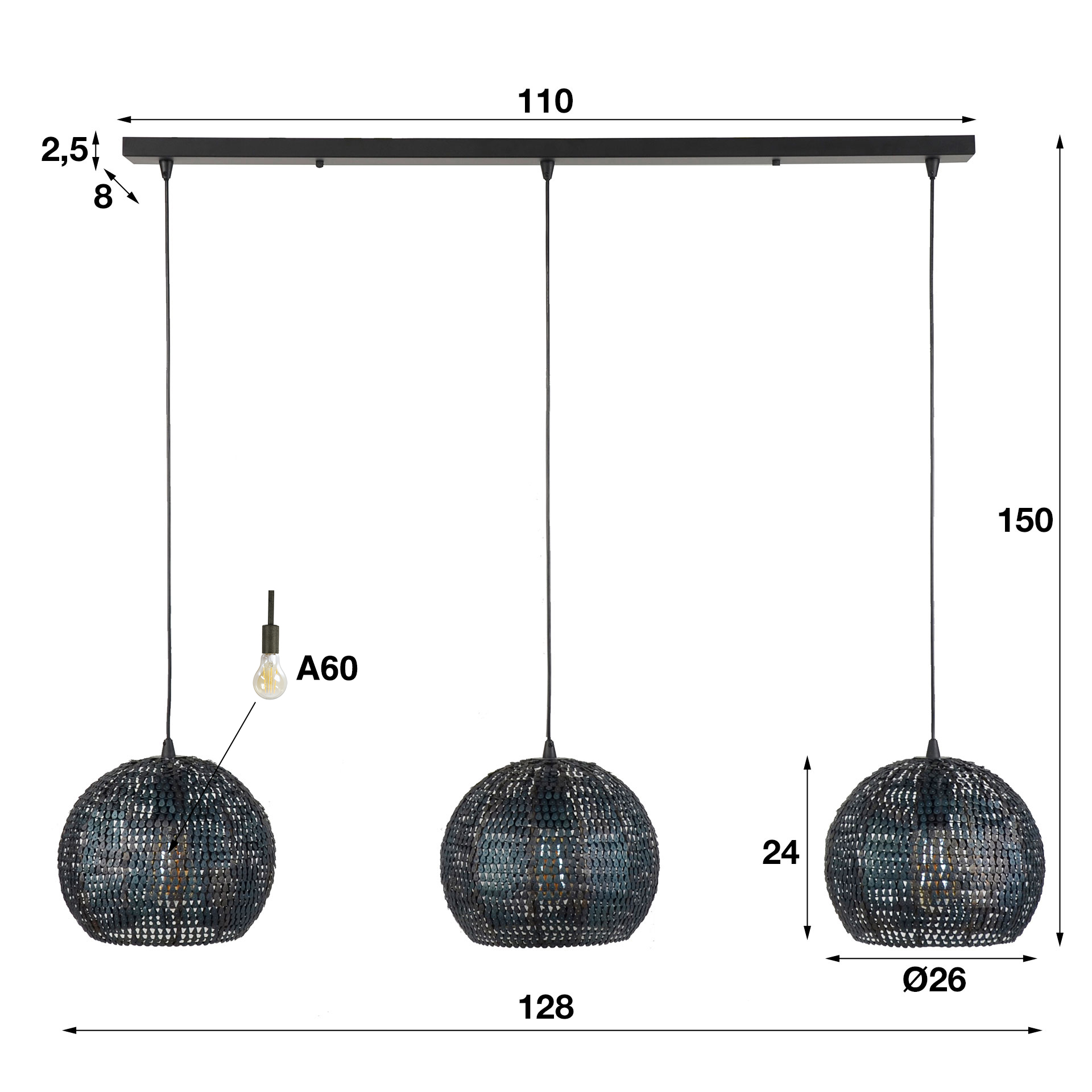 Lampe suspendue Armor Orb 3 lumières - Marron noir