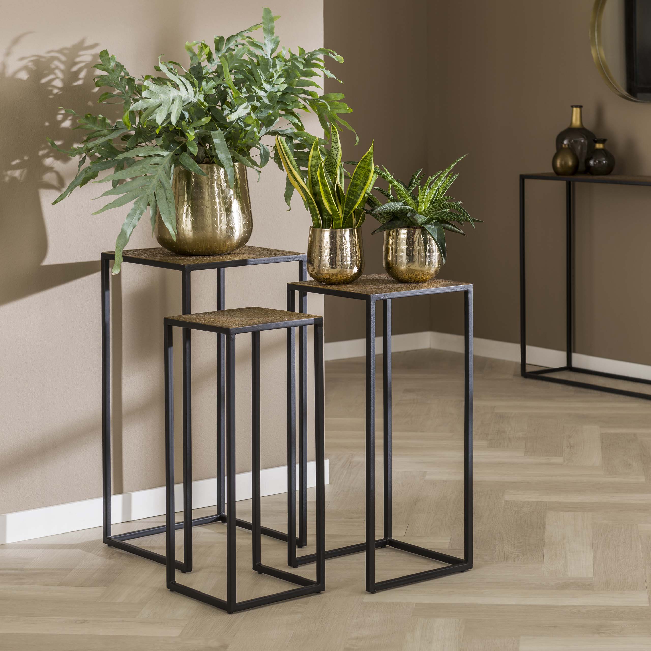 Ensemble de colonnes de fleurs/3 fer métallique / Bronze antique