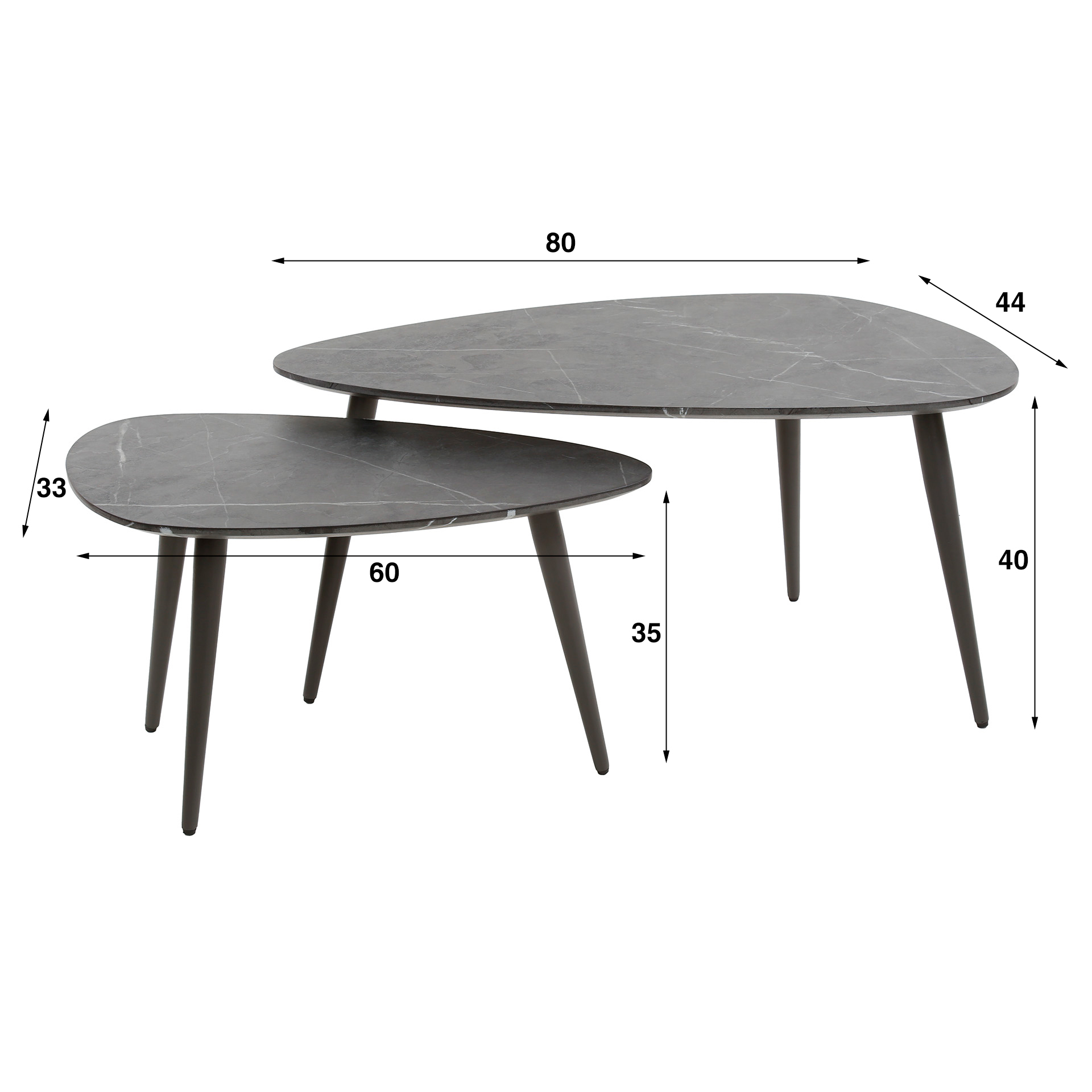 Set de 2 tables basses forme poire bio / 3D noir marron
