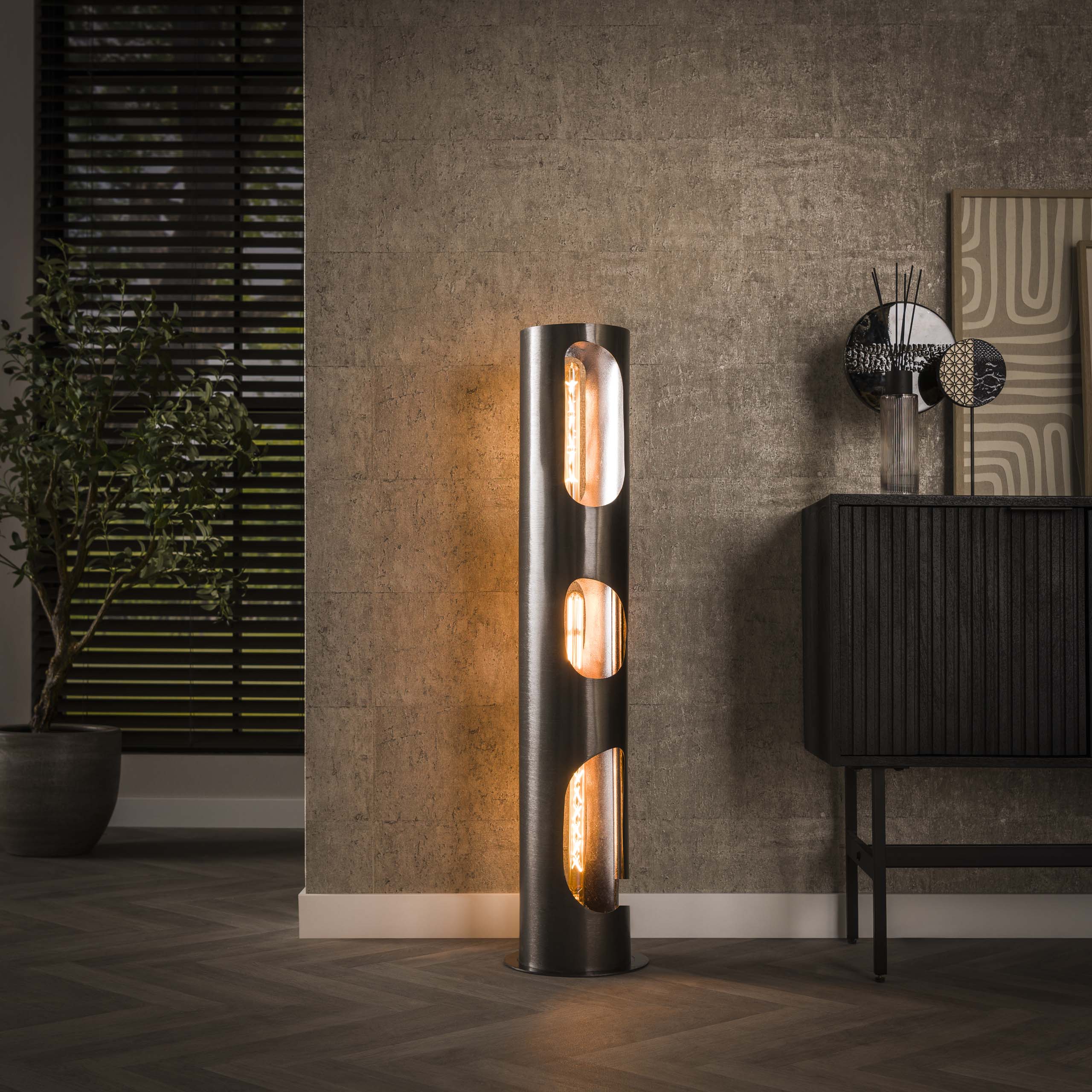 Lampadaire Organic Cylindre 3 lumières - Nickel noir