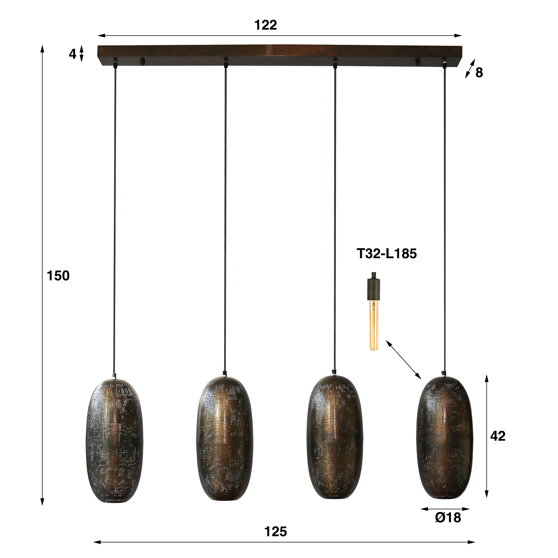 Lampe suspendue 4L cosmique / Bronze antique