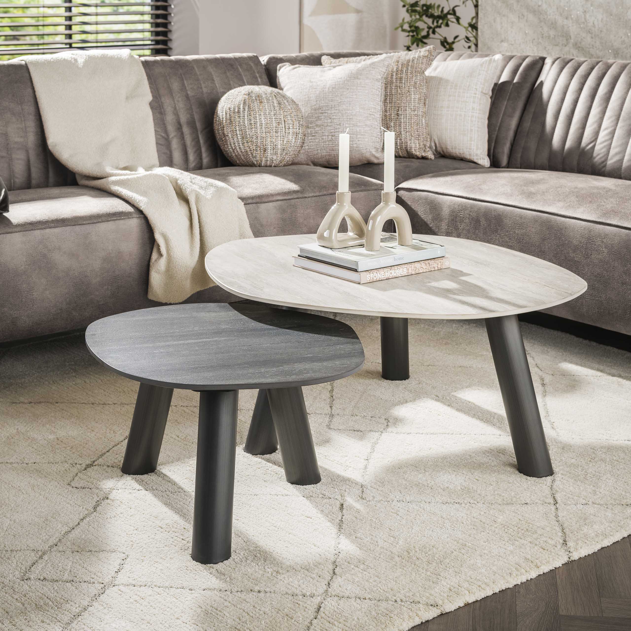 Table basse Twin Log 3D en céramique travertin - Lot de 2