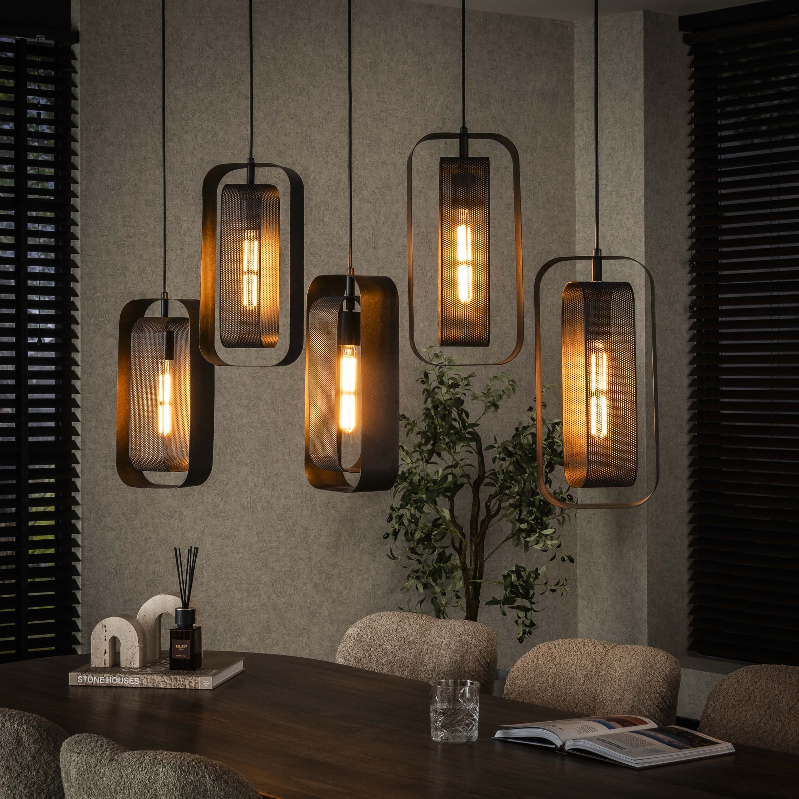 Lampe suspendue 5L maille rotative / Artic noir