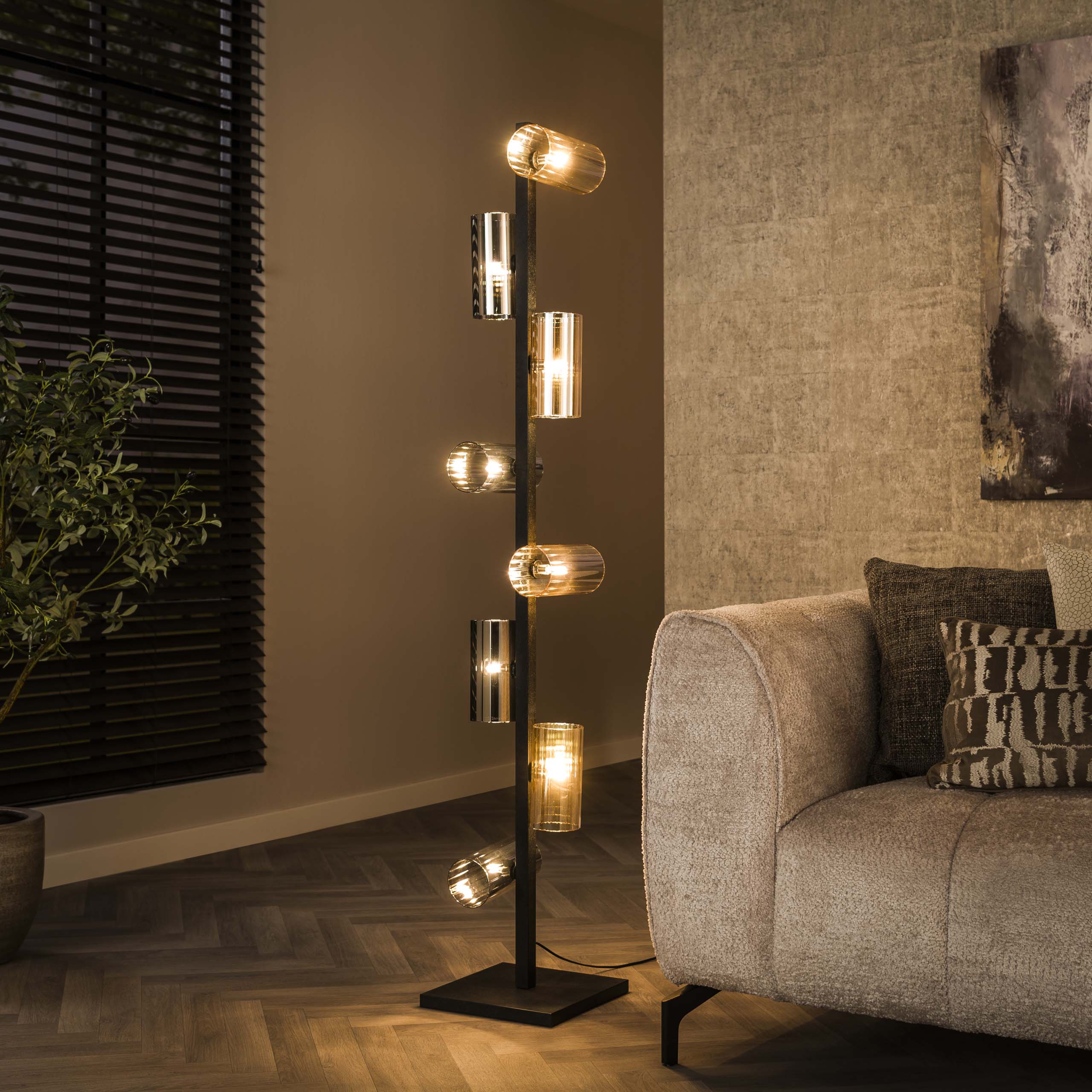 Lampadaire Cylindre Verre 8 lumières - Noir Artique