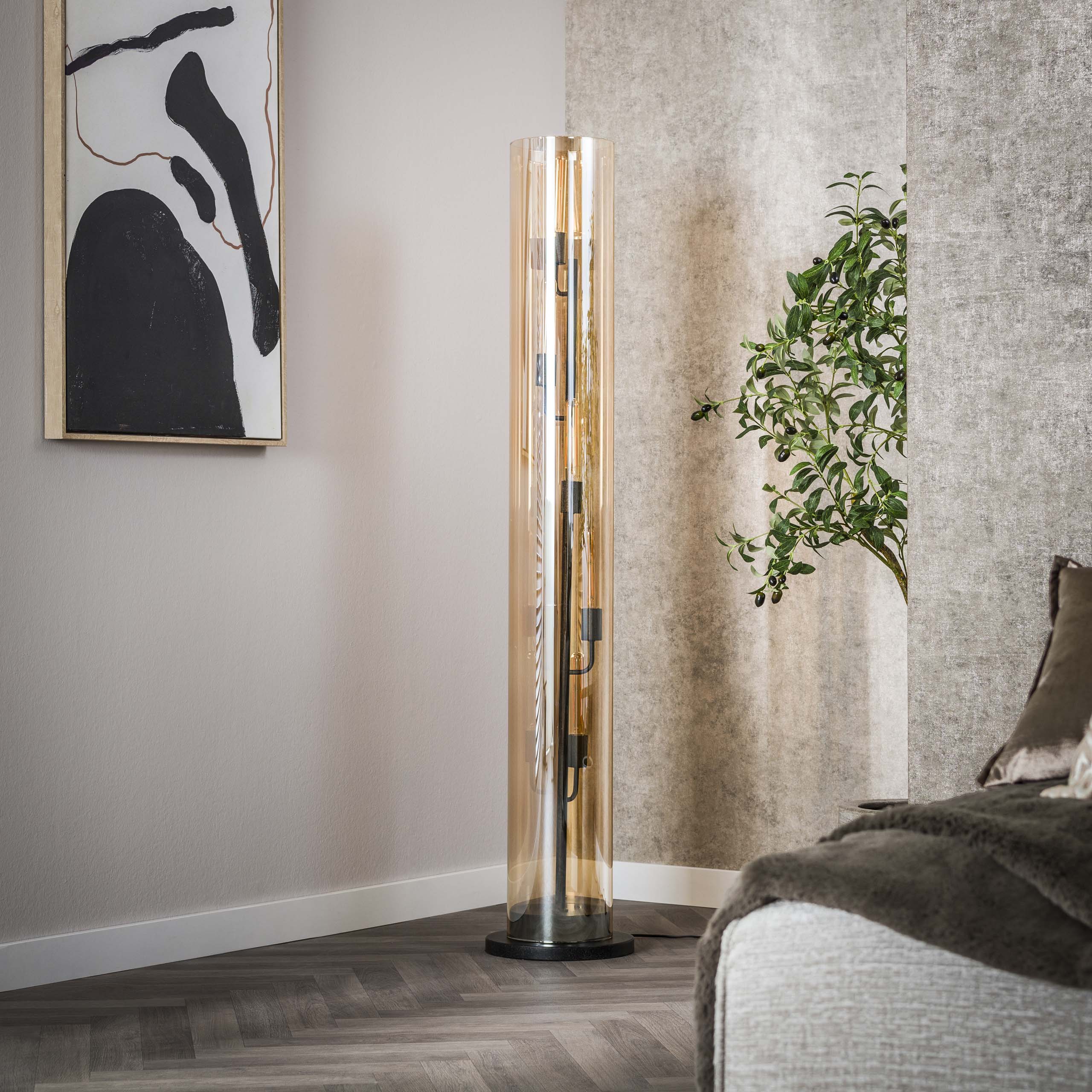 Lampadaire tube 5L verre ambré / Noir Artic