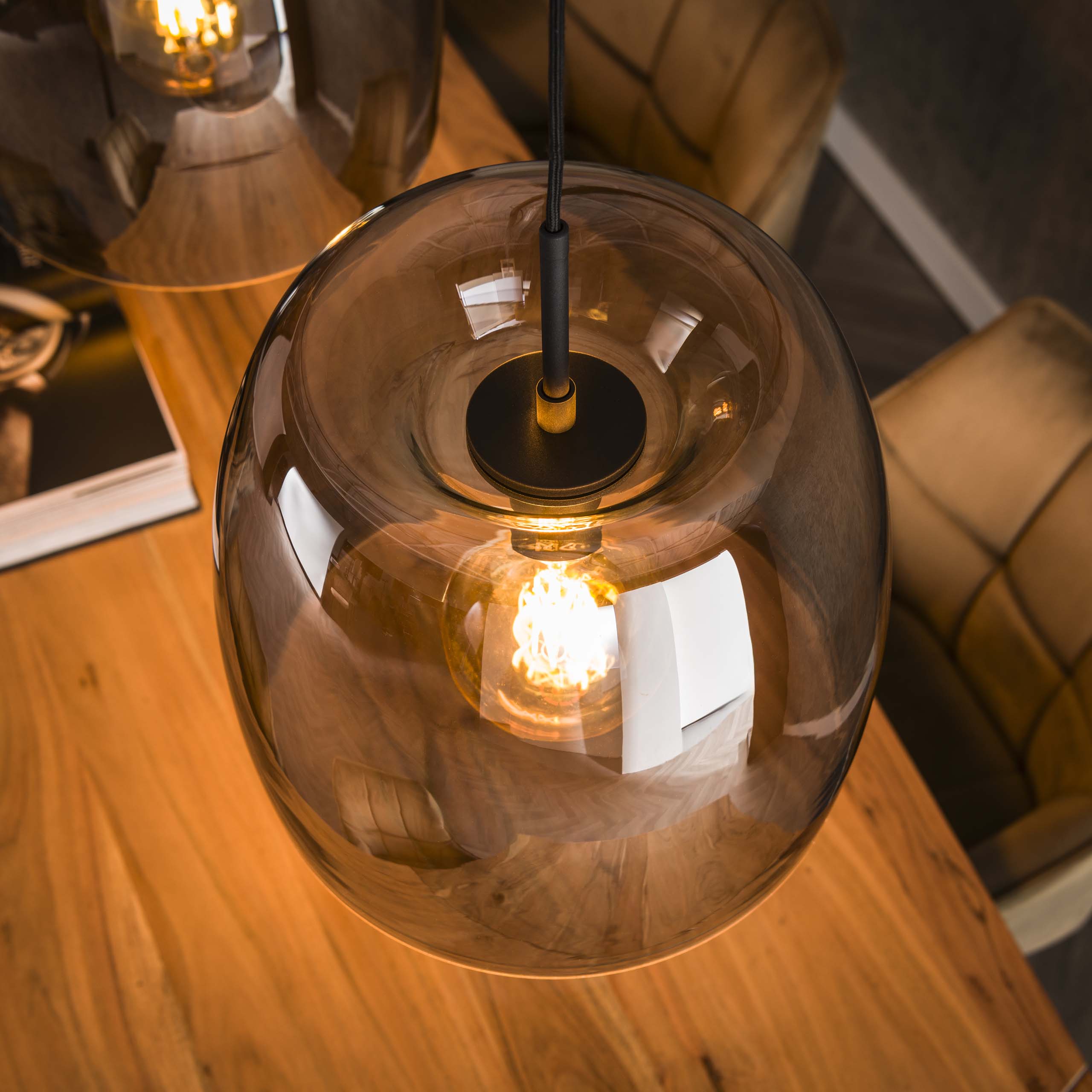 Lampe suspendue 3L verre drift / Verre gris fumé