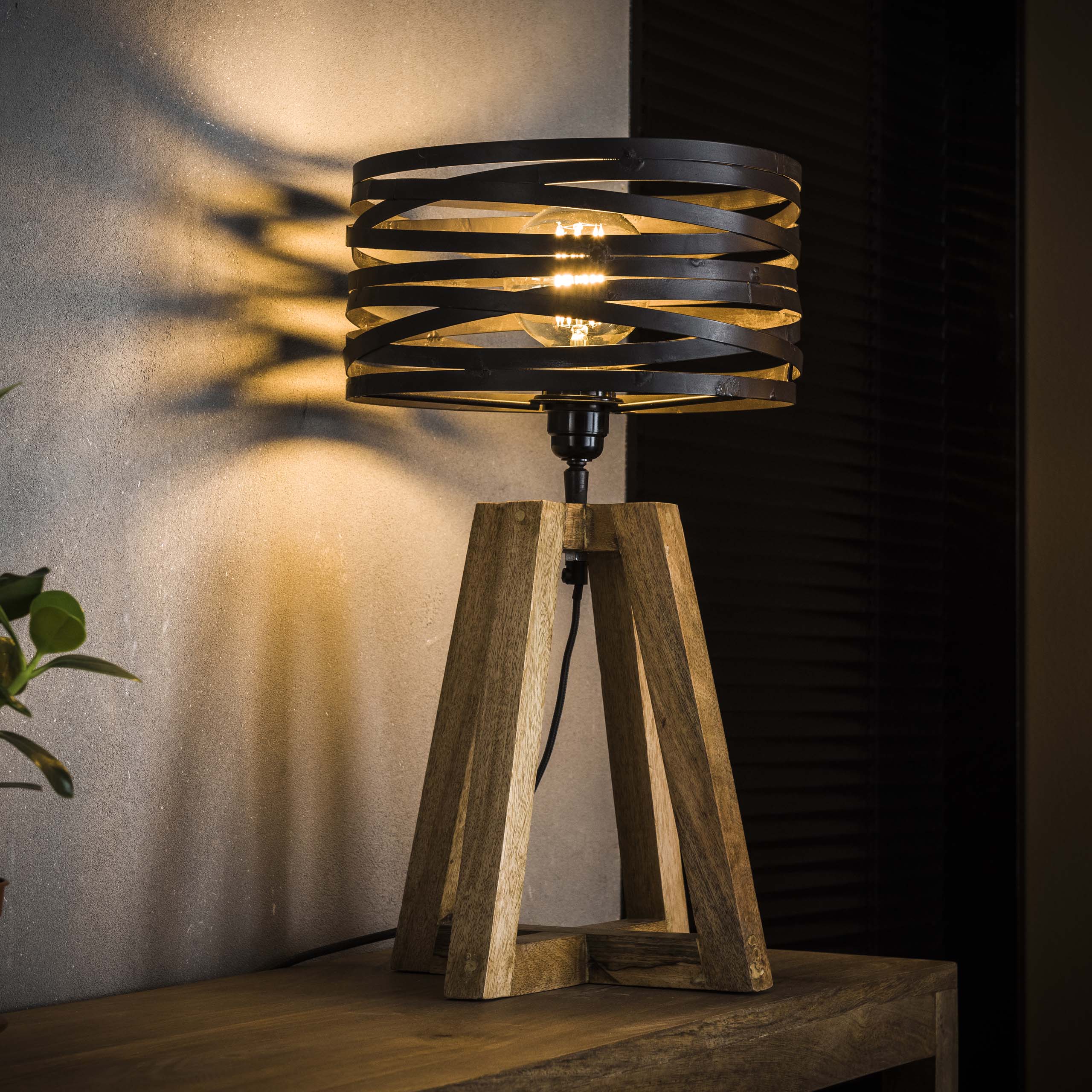 Lampe de table twist structure croix en bois / Gris ardoise