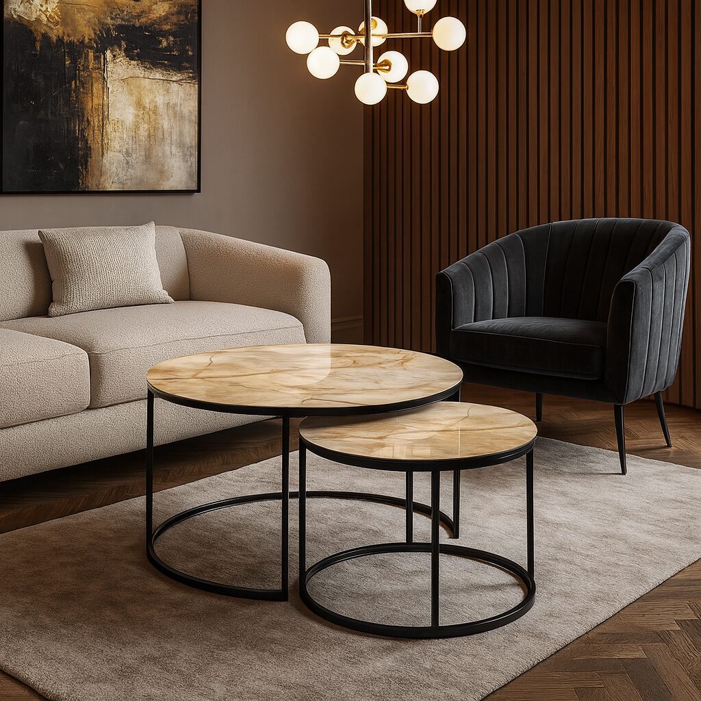 Table basse Noir - Veines Dorées