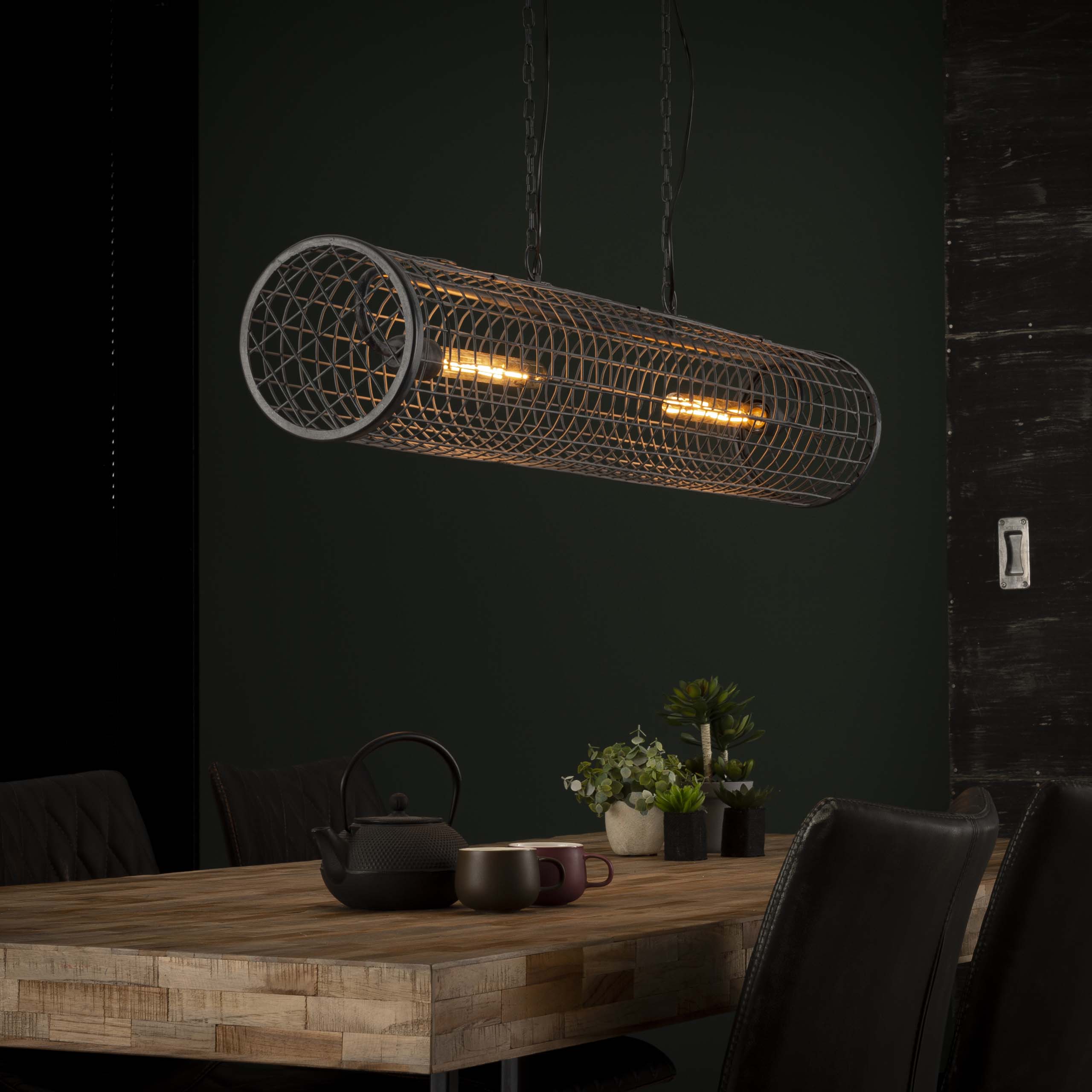 Lampe suspendue D20cm cylindre maille/Gris ardoise