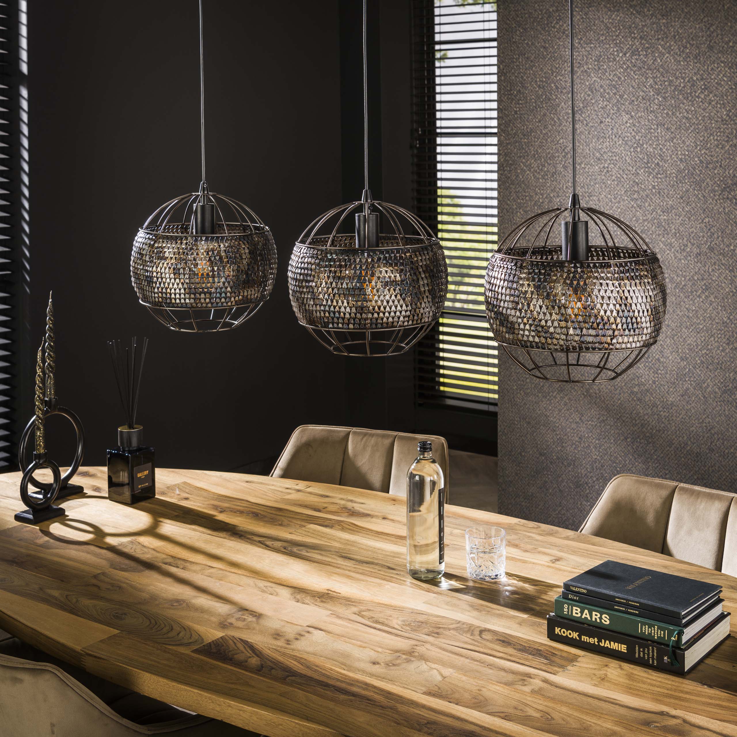 Lampe suspendue 3L Ø30 armure ouverte / Noir marron