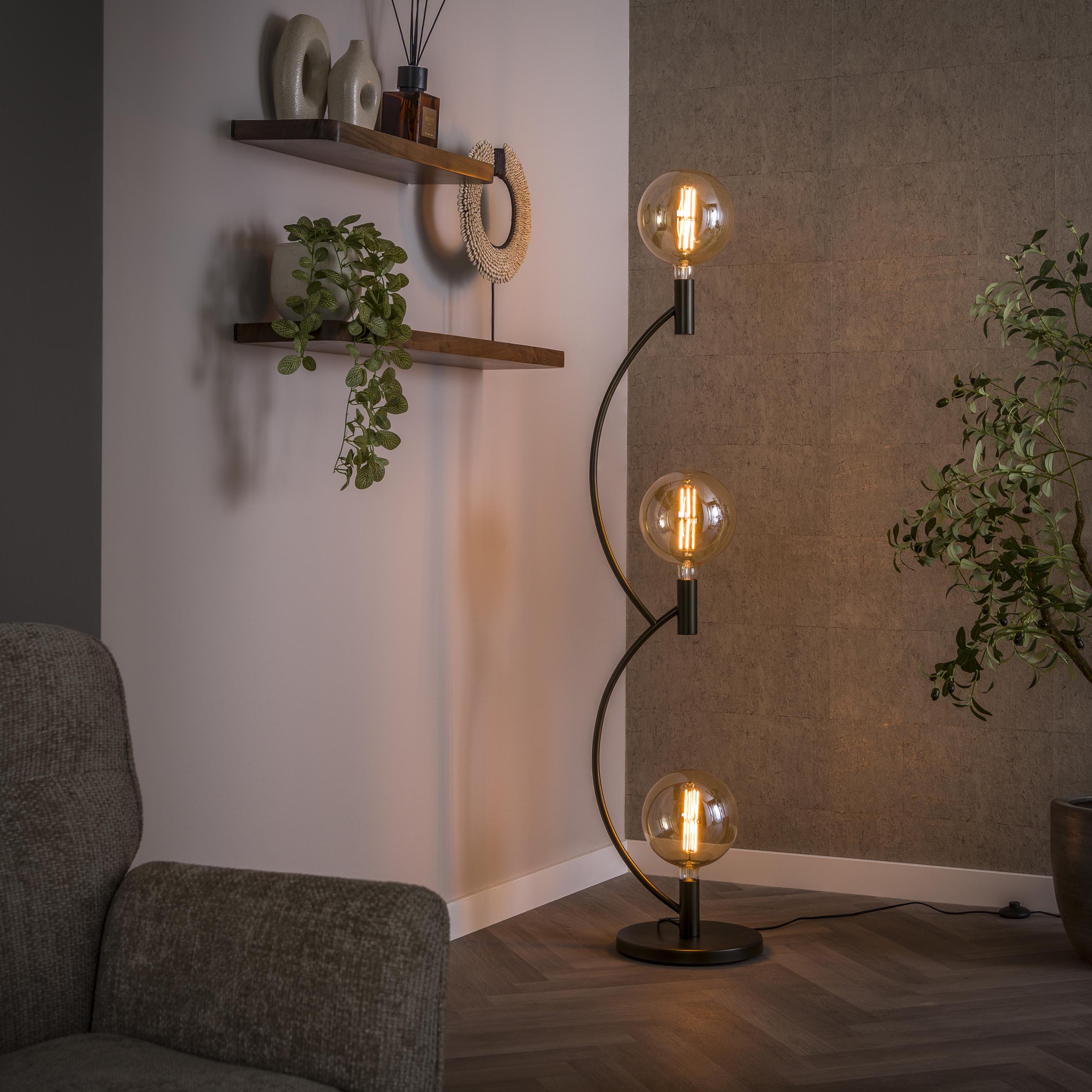 Lampadaire Arcus 3 lumières marron Sienne