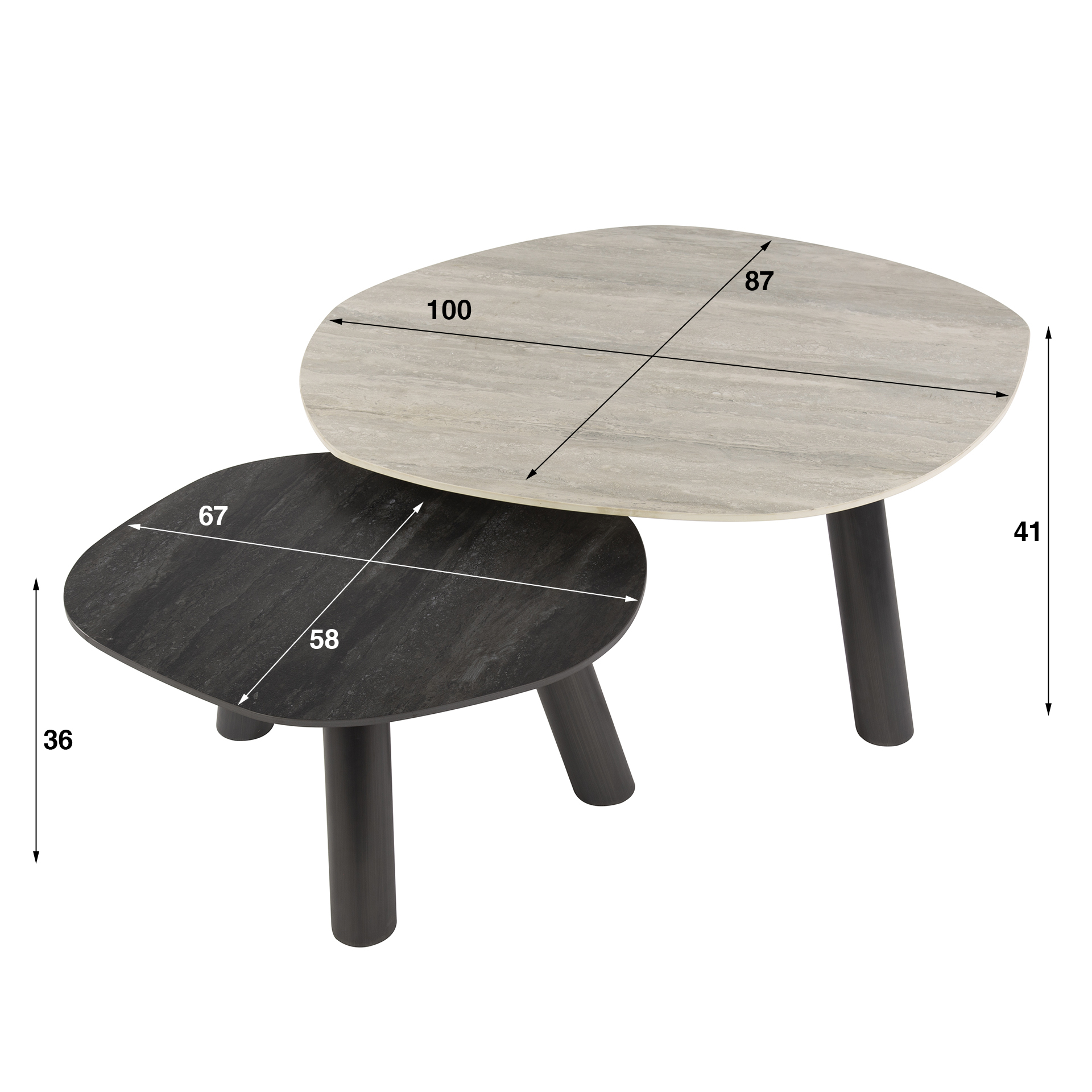 Table basse Twin Log 3D en céramique travertin - Lot de 2