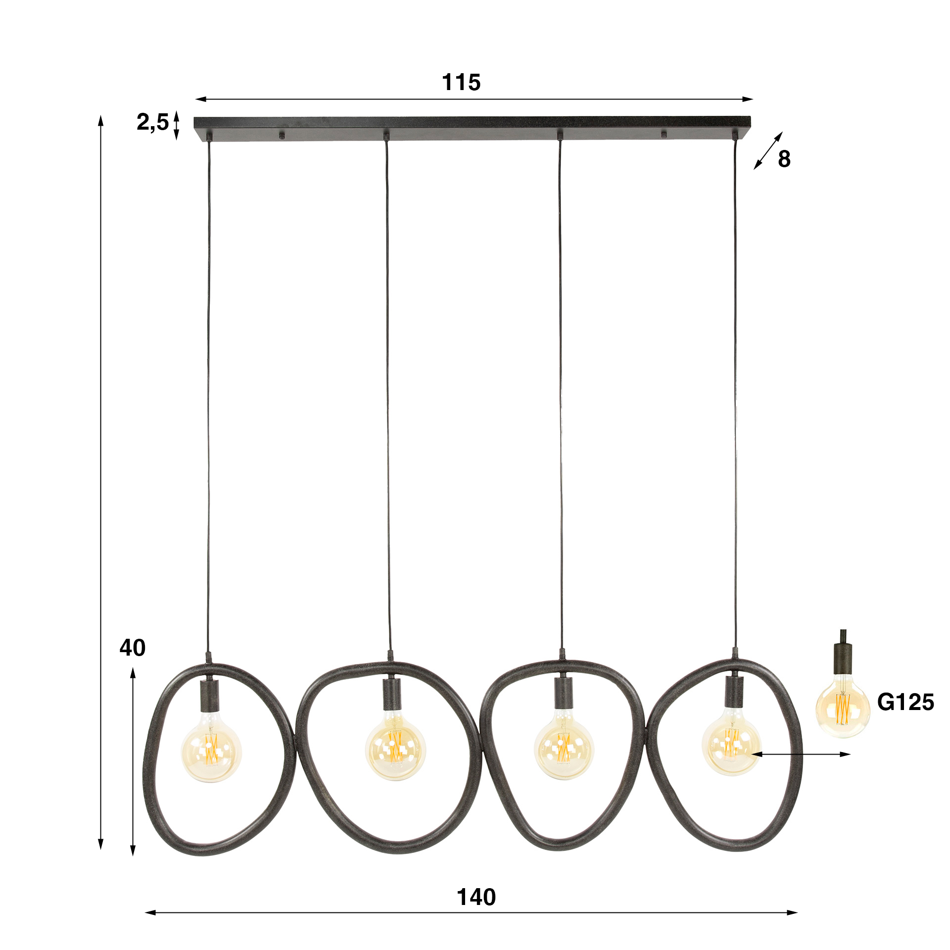 Lampe suspendue Pebble 4 lumières - Noir arctique