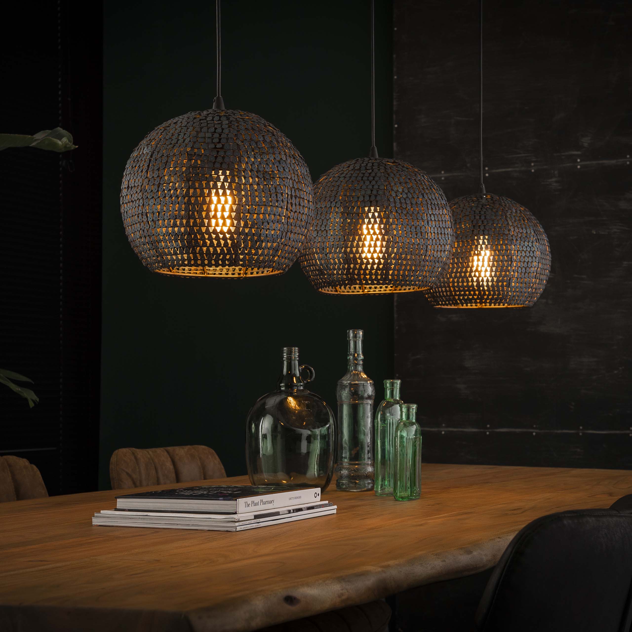 Lampe suspendue Armor Orb 3 lumières - Marron noir