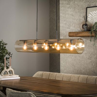 Lampe à suspension tube 5L verre ambré / Noir Artic