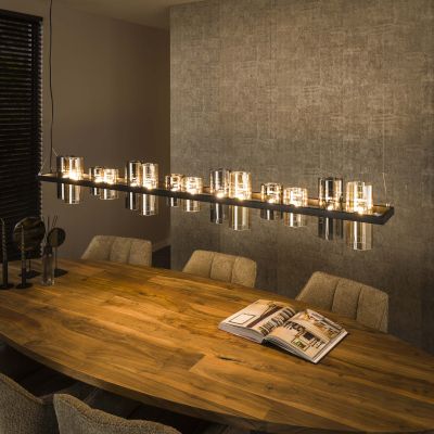Lampe suspendue cylindre 14L verre mixte (G9) / Noir Artic