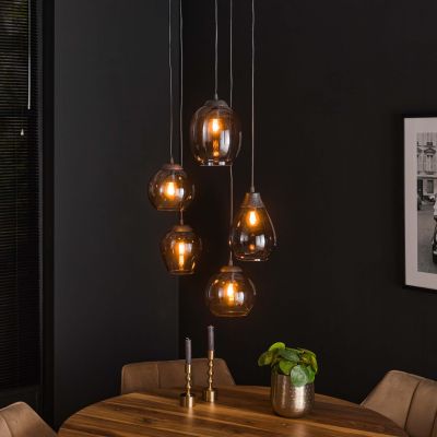 Lampe suspendue 5L mix étagé / Verre chromé