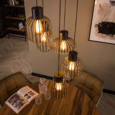 Lampe à suspension 5L étagée mix métal / Charbon